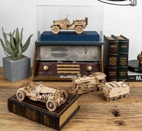 Wooden mechanical model puzzle