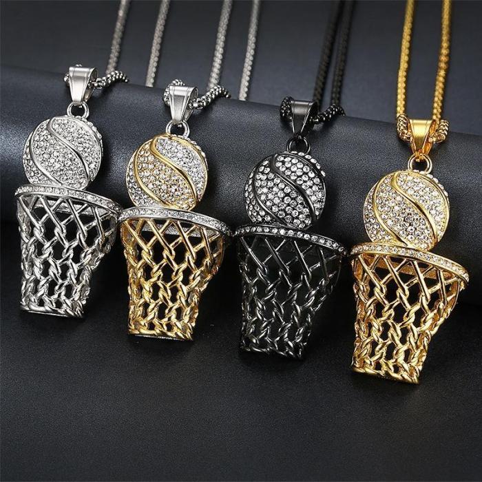 Iced Out Basketball Hoop Pendant & Chain