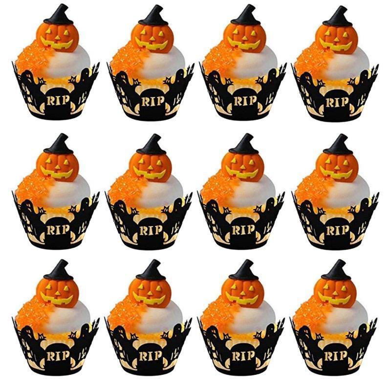 72pcs Kungfu Mall Halloween Cupcake Decorations Set 36Pcs Halloween Cupcake Wrapper Cases and 36 Pcs Halloween Cupcake Toppers for Halloween Party 