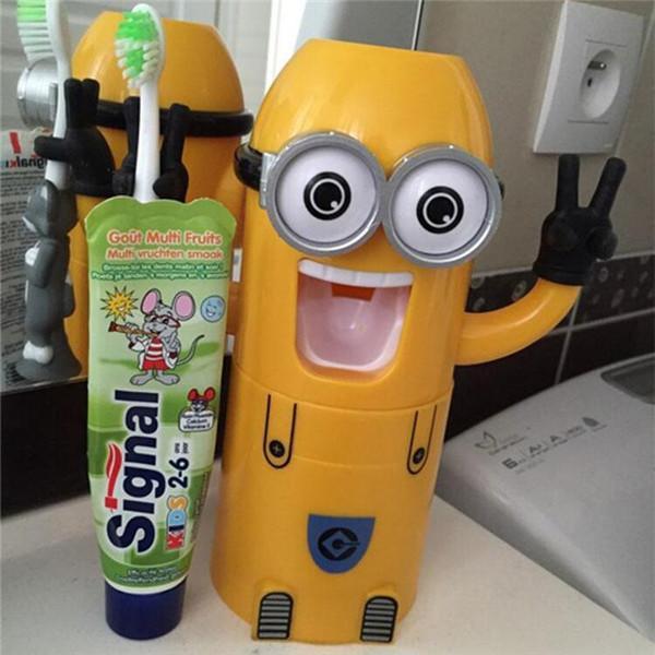 Minion Wall Mounted Automatic Toothpaste Dispenser and Toothbrush Holder Set