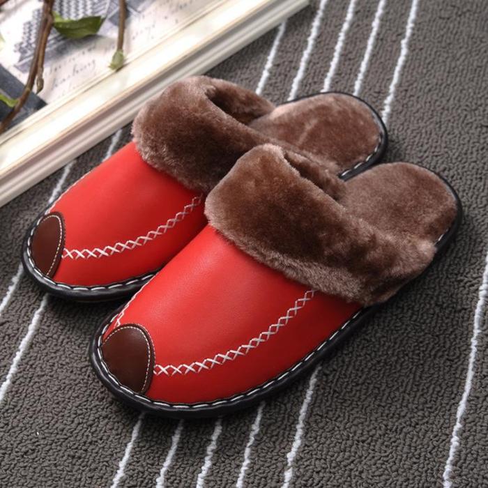 2020 Winter Comfortable Leather Waterproof And Warm Slippers