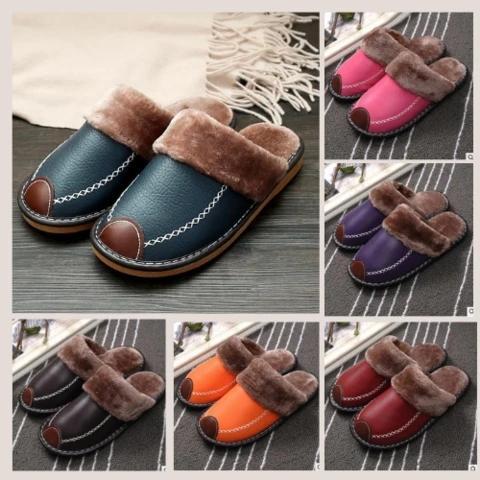 2020 Winter Comfortable Leather Waterproof And Warm Slippers