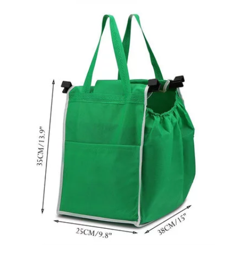 Foldable Tote Bag Grocery Grab Bag Fabric Shopping Carrier Clip-To-Cart Ecofriendly