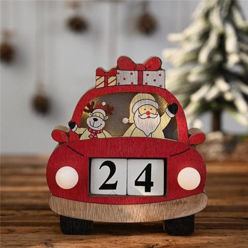 Christmas Car Calendar With Lights Wooden Ornaments