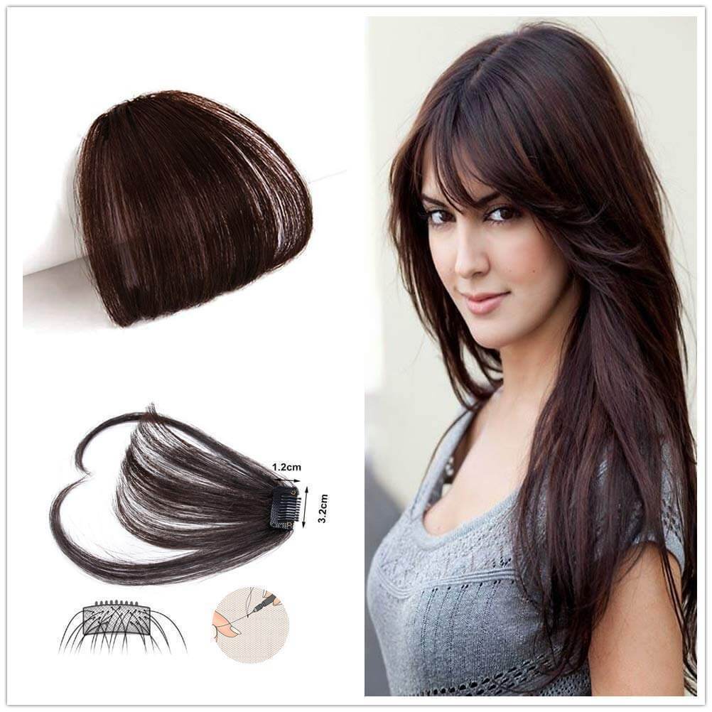 US 16.99 Clip in Human Hair Bangs Extensions