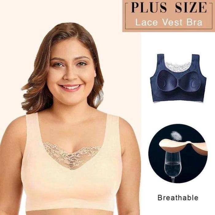 Seamless Plus Size Elastic Comfort Lace Vest Bra (From M to 7XL)