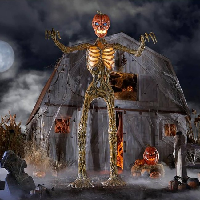 Terrifying 12 Giant Inferno Pumpkin Skeleton With Animated LCD LifeEyes