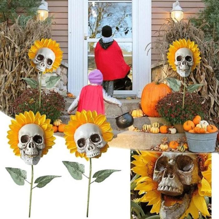Halloween Sunflower Skulls, Halloween Decor