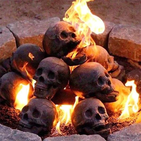 Ceramic Imitation Human Skull Fire Log, Halloween Fire Pit Skulls