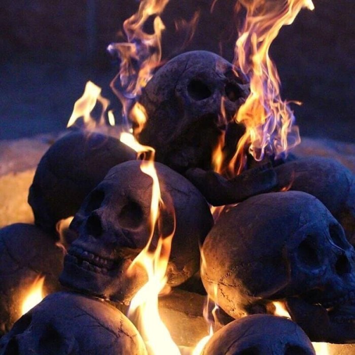 Ceramic Imitation Human Skull Fire Log, Halloween Fire Pit Skulls