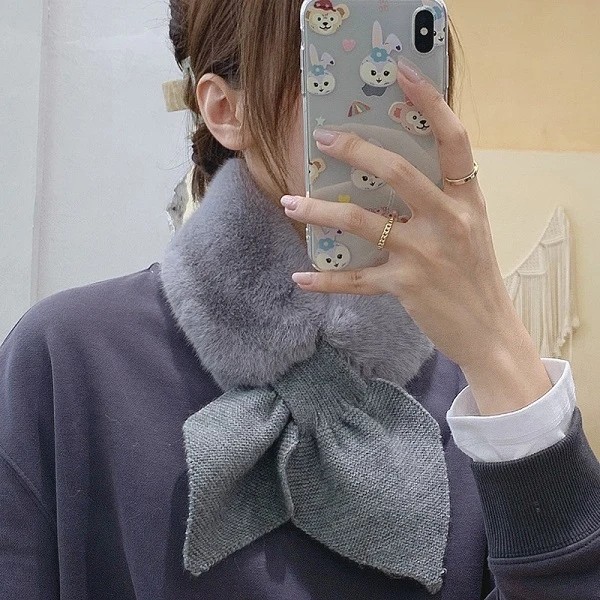 💕2021 Korea Style Fur Collar Cross Plush Scarf
