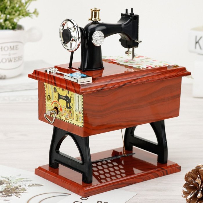 Wood Mini Sewing Machine Music Box