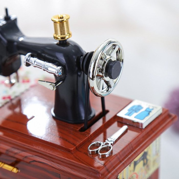 Wood Mini Sewing Machine Music Box