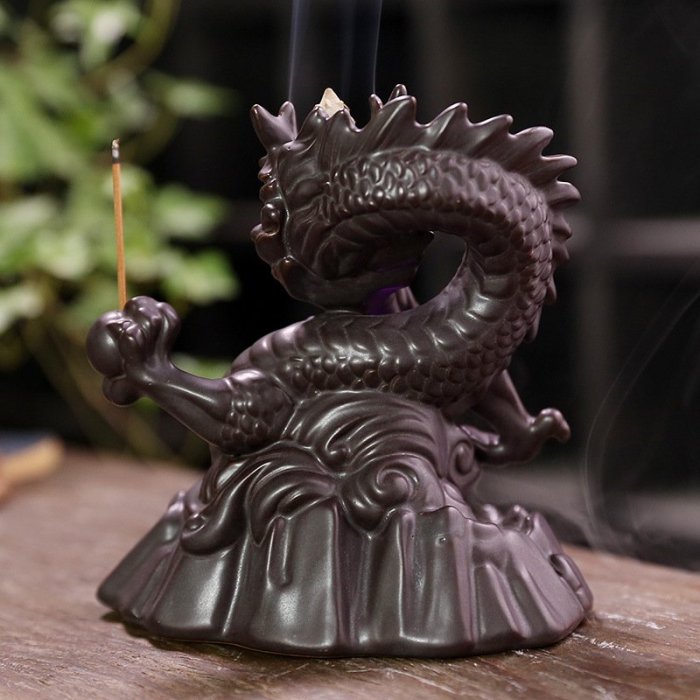 Ceramic dragon incense burner LED lamp