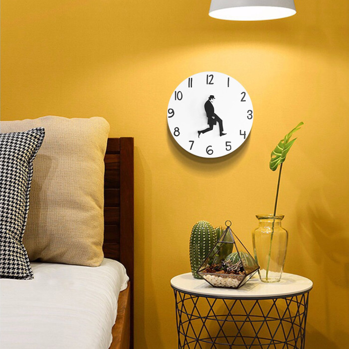 White Circle Frameless Silly Walk Wall Clock inspired by Monty Python
