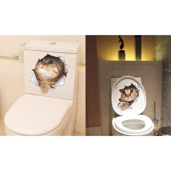 3D Vivid Cat Bathroom Toilet Sticker