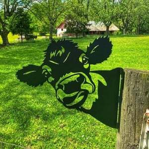 Farm peeping cow metal art outside
