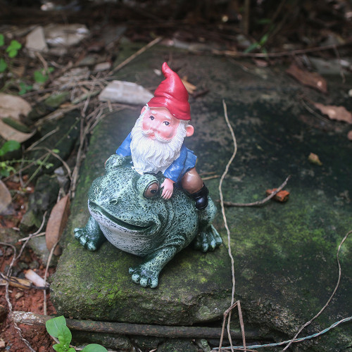 Gnome Sitting on Frog Statue
