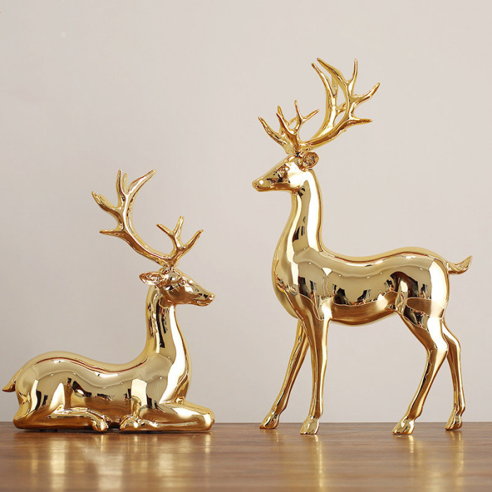 1Set Gold Resin Deer Figurine