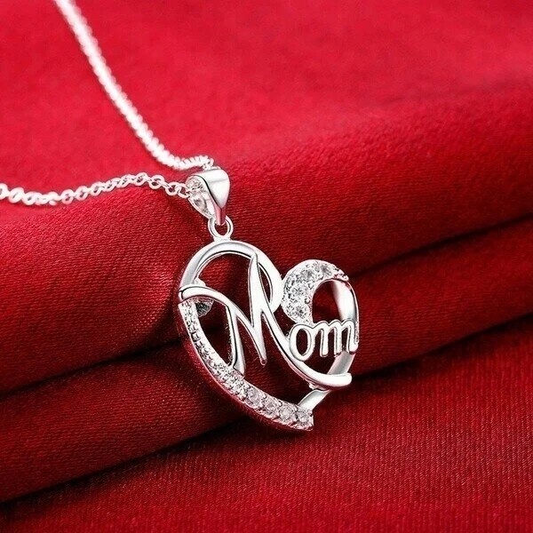 MOM Heart Shape Inlaid Crystal Pendant Necklace