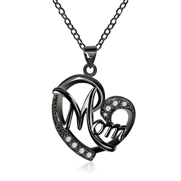 MOM Heart Shape Inlaid Crystal Pendant Necklace