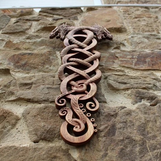 Norse Dragons Wood Carving Wall Art