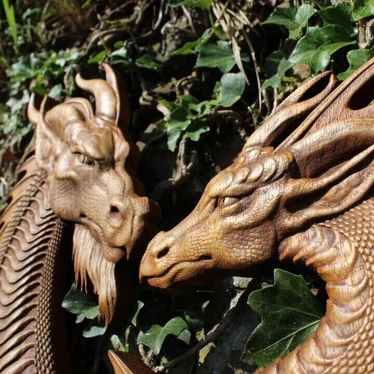 Norse Dragons Wood Carving Wall Art