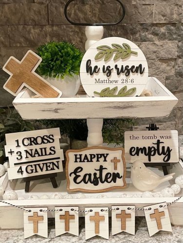 Easter Tiered Tray, He Is Risen, Happy Easter