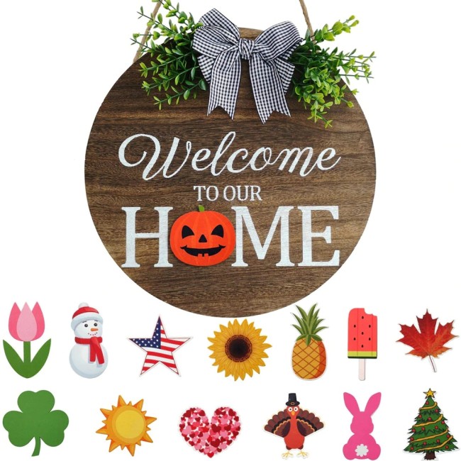 💐🎉 Interchangeable Welcome to Our Home Wood Round Wreath