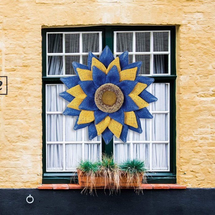💛Ukraine Flag Sunflower Front Door Wreath-Stand With Ukraine🙏💙
