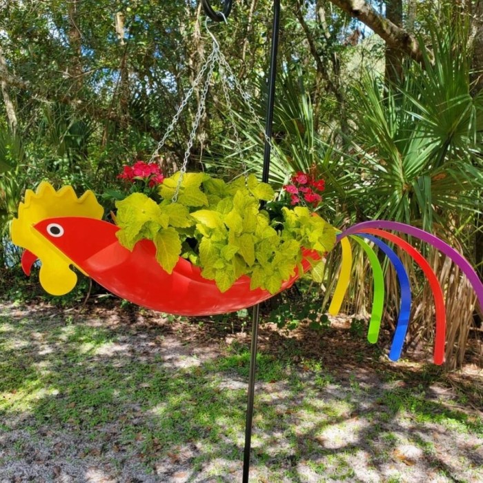 Bright Colorful Bird Hanging Planter Yard Decor
