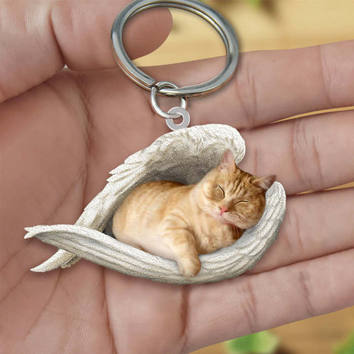Munchkin Cat Sleeping Angel Acrylic Keychain