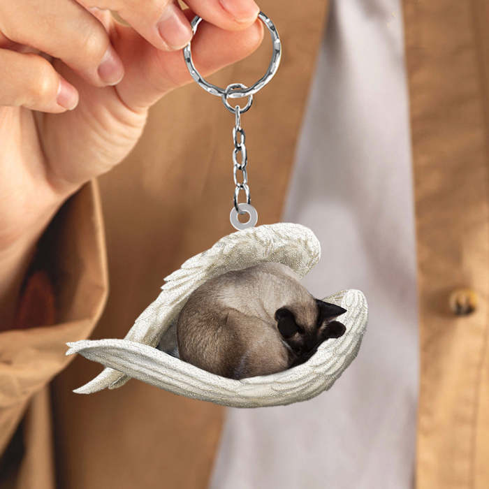Siamese Cat Sleeping Angel Acrylic Keychain
