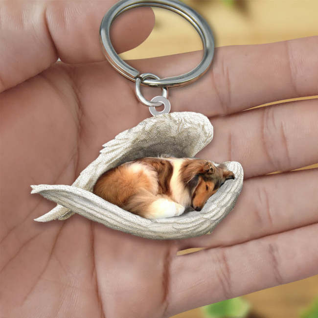 Rough Collie Sleeping Angel Acrylic Keychain