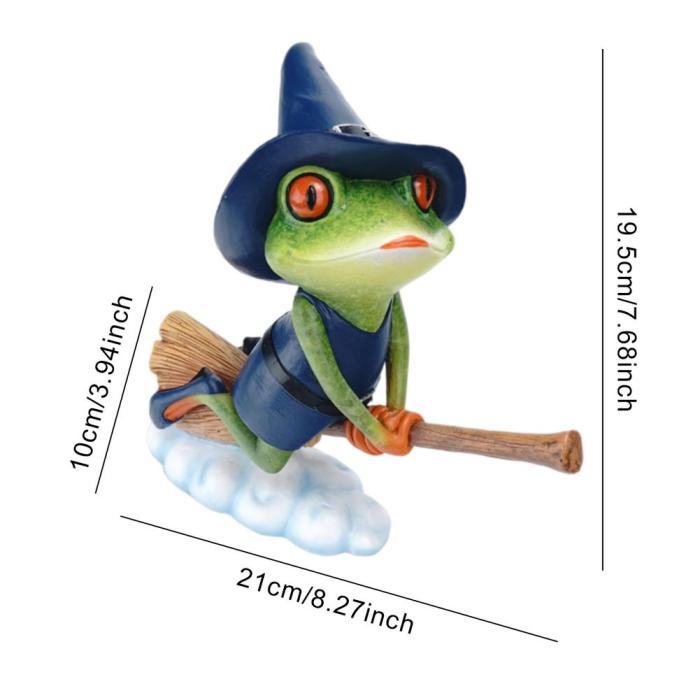 Magic Frog Riding On Broom Statue