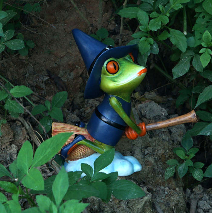 Magic Frog Riding On Broom Statue