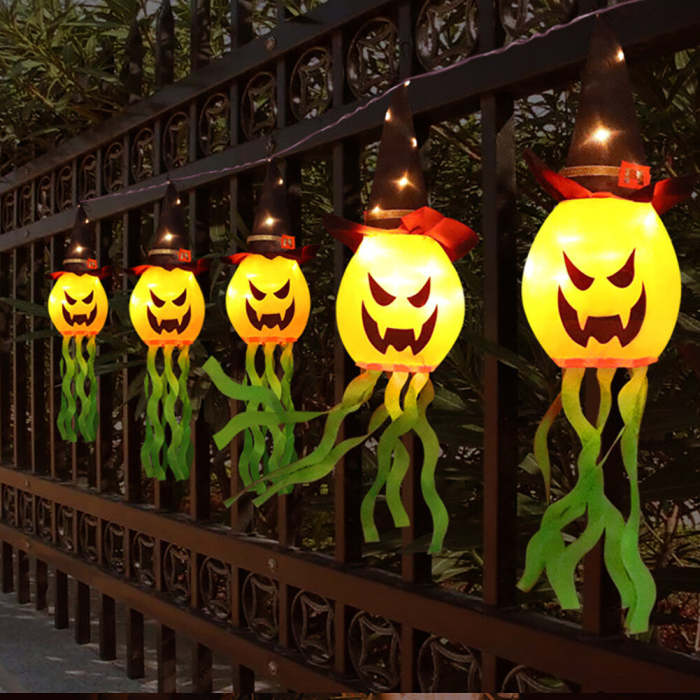 5 Pcs Halloween Hanging Lighted Glowing Witch Hat