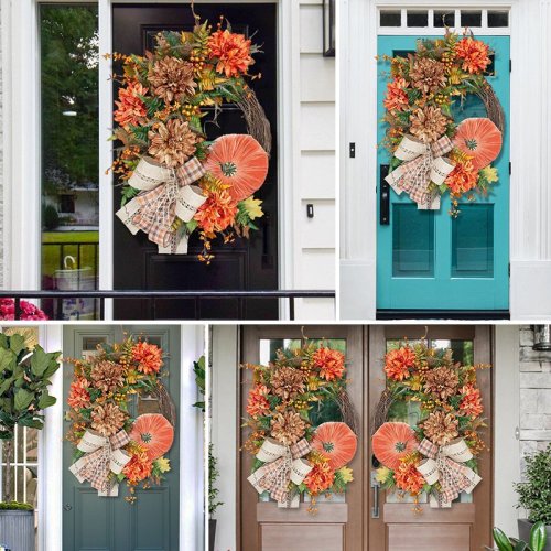 Halloween Pre-Sale 49% OFF🔥Autumn Themed Door Wreath Velvet Pumpkin Berries Pine Cone Maple Home Decoration