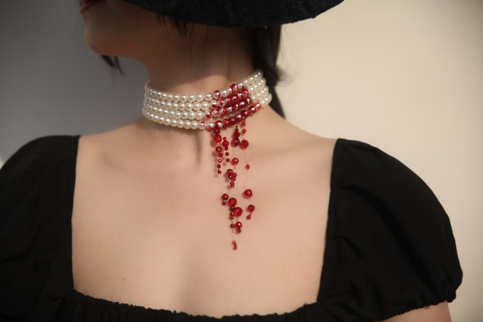Halloween Costume Handmade Bleeding Pearl Necklace