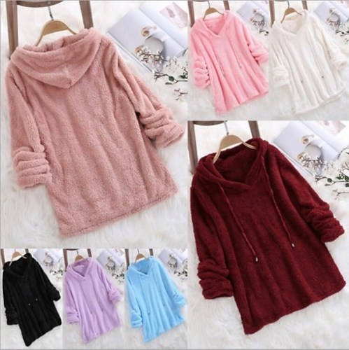 Women's Solid Color Long-sleeved Hooded Plush Double-sided Fleece Plush Sweater