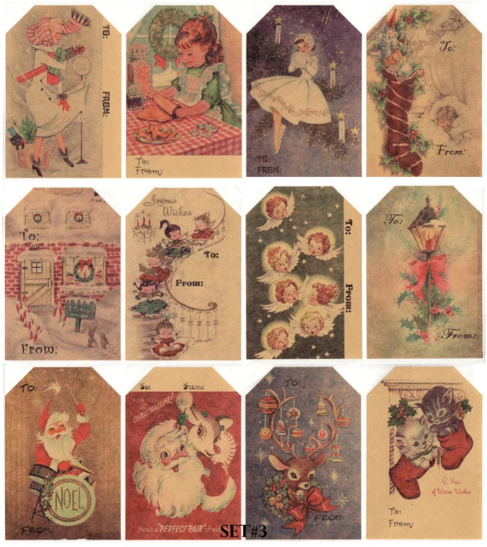 Vintage style Retro and Victorian Christmas Gift Tag stickers