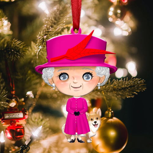 Queen Elizabeth II with Corgi - Christmas Ornament