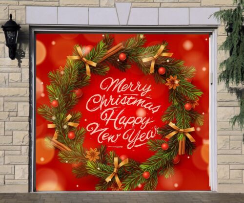 Merry Christmas Sign Single Garage Door Cover Full Color Christmas Mural