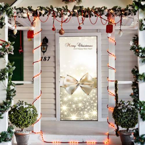 Golden Bow Christmas Door Cover - Christmas Door Covers - Outdoor Christmas Decorations - Front Door Decor - Holiday Door Covers