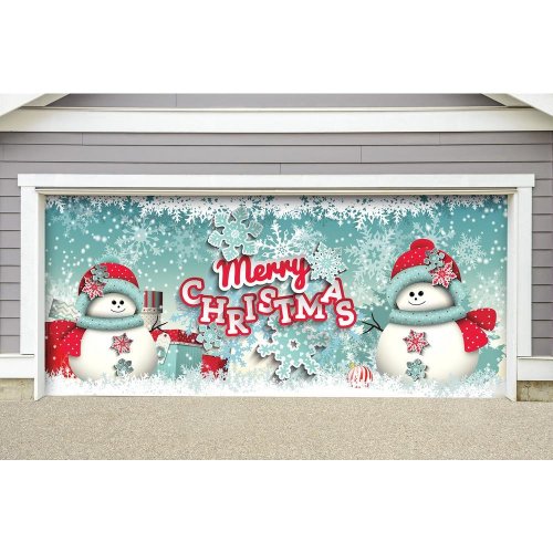 Snowman Merry Christmas-Outdoor Christmas Holiday Garage Door Banner Decor
