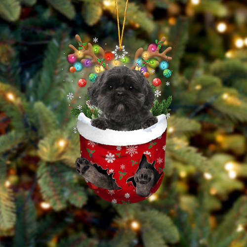 Lhasa Apso In Snow Pocket Christmas Ornament