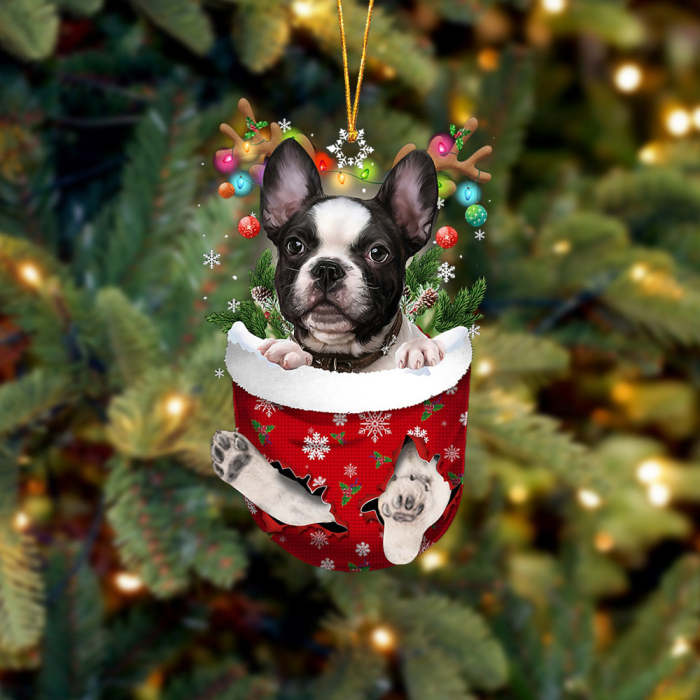 French Bulldog  In Snow Pocket Christmas Ornament
