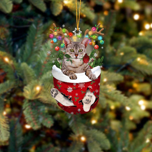 Egyptian Mau Cat In Snow Pocket Christmas Ornament