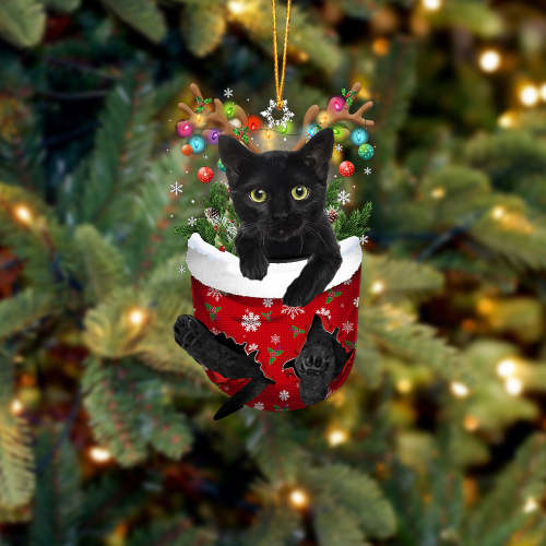 Black Cat In Snow Pocket Christmas Ornament