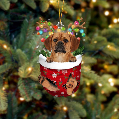 Puggle In Snow Pocket Christmas Ornament